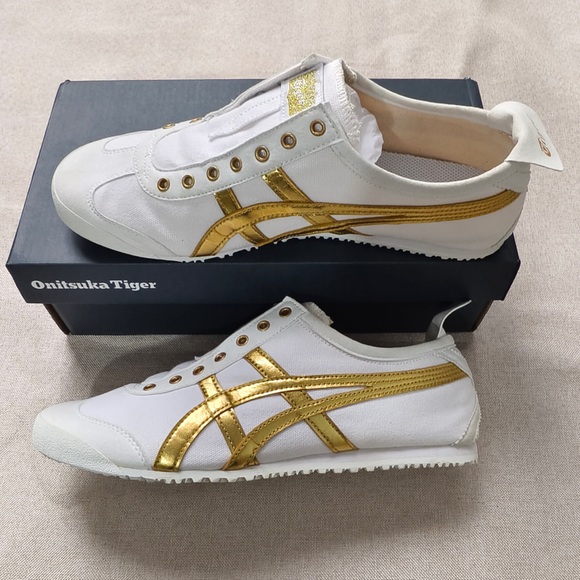 Onitsuka Tiger by Asics Shoes - Onitsuka Tiger by Asics Women's White Sneakers with Metallic Gold Stripes